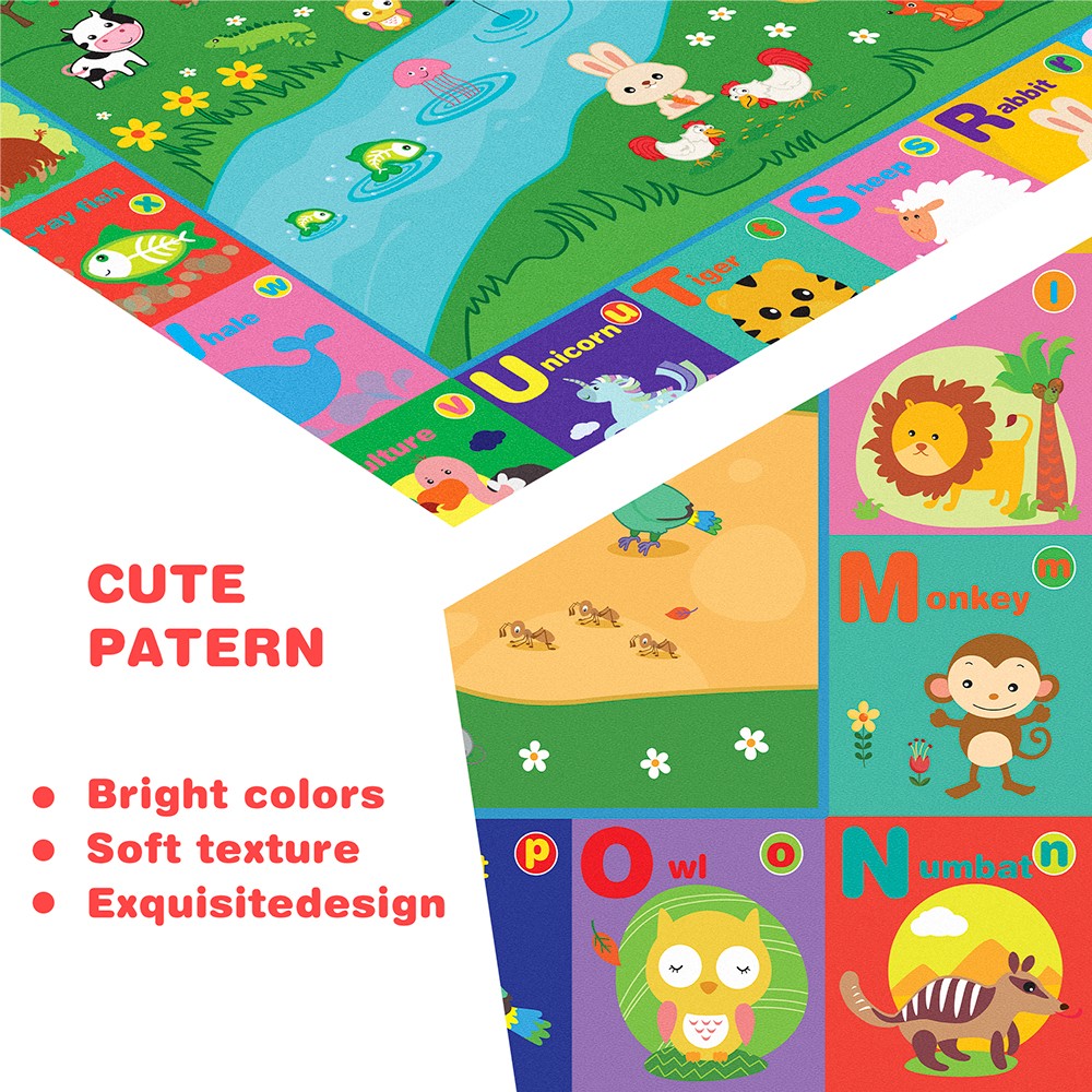 beetoy Baby Play Mats for Floor Crawling Mat Baby Play Rug Foldable Non-Slip Thick Plush Surface Animal Alphabet Play Mat for Baby (59 * 44 Inch, 6mm)