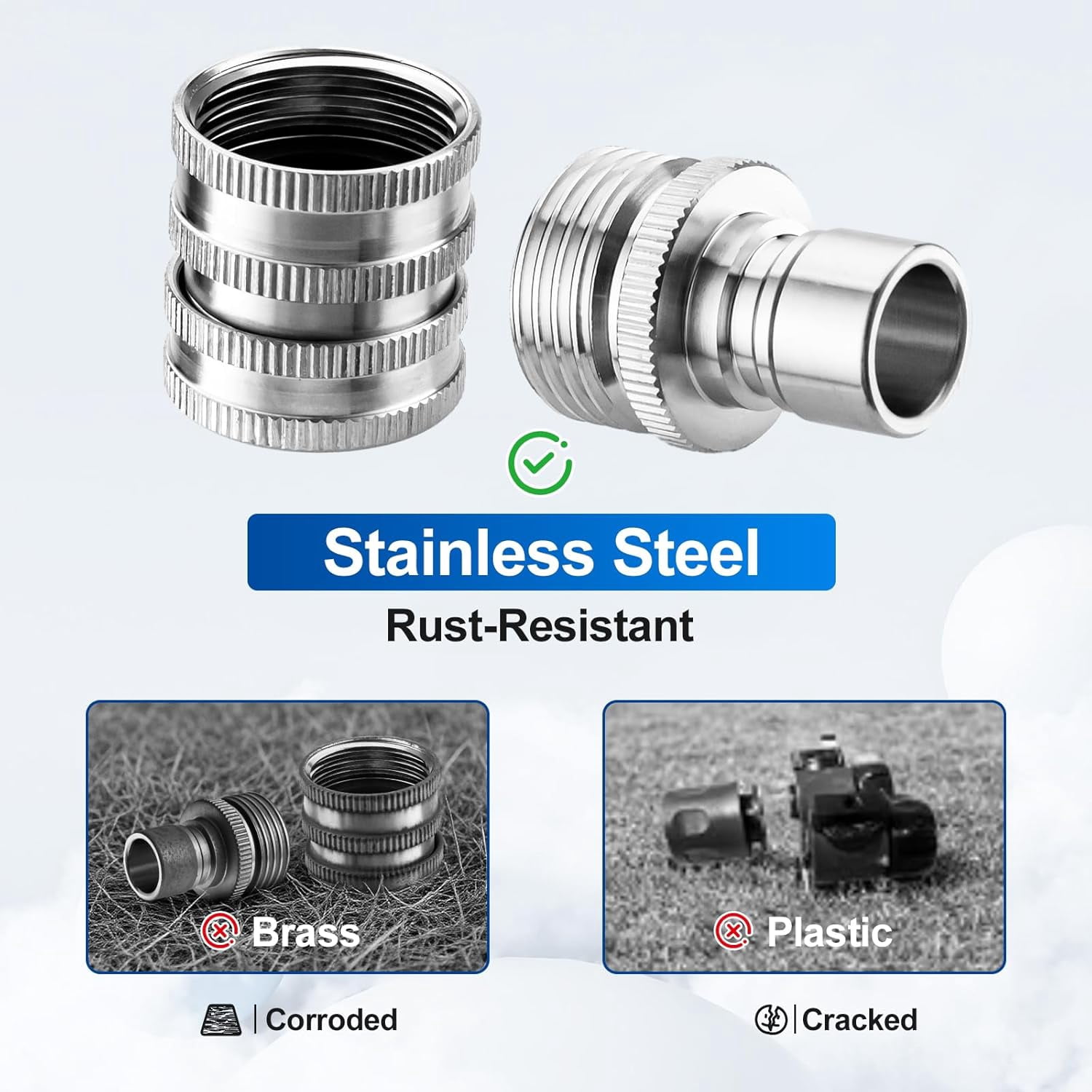 Quick Connect Hose Fittings 3/4 Inch GHT Garden Hose Quick Connect Set Stainless Steel Water Hose Fitting, 2 Pack