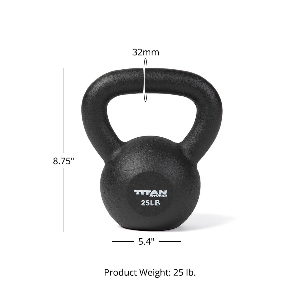 Titan Fitness 25 LB Cast Iron Kettlebell, Single Piece Casting, LB Markings, Full Body Workout