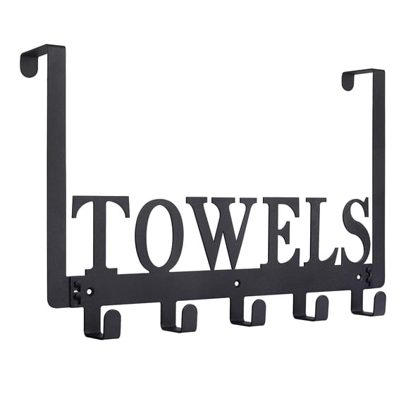 Over The Door Hooks, Towel Holder for Bathroom, Door Mount Towel Rack Towel Hooks for Bedroom Beach Towels Bathrobe Wall Mount Hang on The Door Cabinet Cupboard Metal Sandblasted (Black)