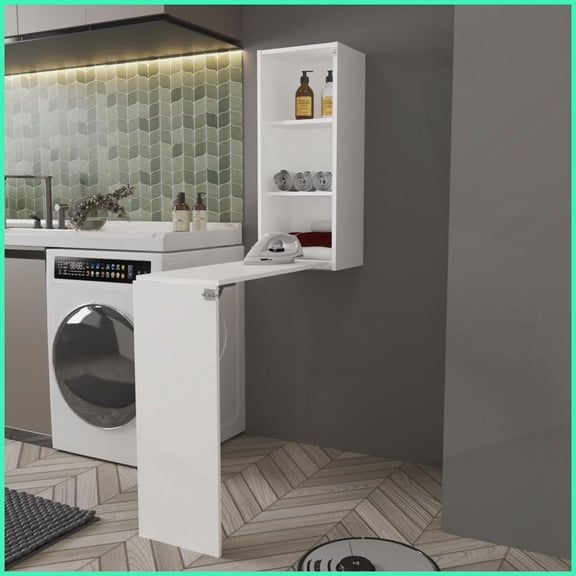 Brier Space-Saving Foldable Ironing Board Cabinet, High-Quality Manufactured Wood with White Scratch-Resistant Finish