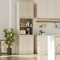 thumbnail image 2 of Cozy Castle Wood Pantry Cabinet, Storage Cabinet for Kitchen, Bathroom or Hallway, 75" Freestanding Kitchen Storage Cabinet with Doors and Adjustable Shelves, White Oak, 2 of 9