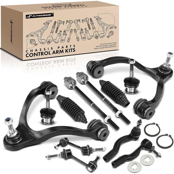 A-Premium Set of 12, Front Upper Control Arm, Sway Bar Link, Lower Ball Joint, Inner Outer Tie Rod End, Compatible with Ford Crown Victoria, Lincoln Town Car, Mercury Grand Marquis, Marauder
