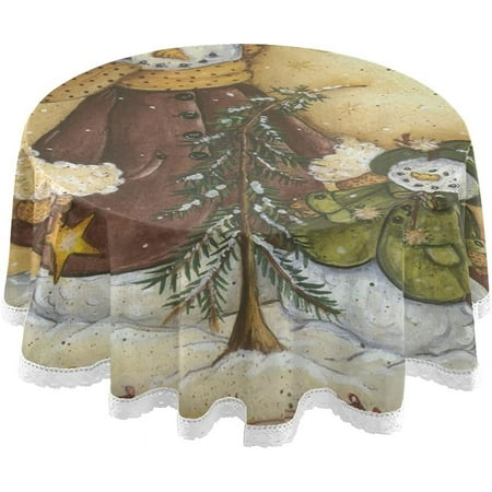 SKYSONIC Christmas Snowman Round Tablecloth 60 Inch Waterproof Stain and Wrinkle Resistant Washable Decorative Table Covers for Kitchen Dining Tabletop Party Outdoor Picnic