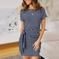 thumbnail image 4 of Henpk Summer Dresses for Women Striped T Shirt Dress Casual Midi Dress Short Sleeve Sundress with Pockets Casual Fashion Short Sleeve Dress Summer Stripe Printing Dress Blue L, 4 of 6