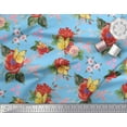 thumbnail image 2 of Soimoi Blue Poly Georgette Fabric Leaves,Insect & Poppy Watercolor Print Sewing Fabric BTY 42 Inch Wide, 2 of 3