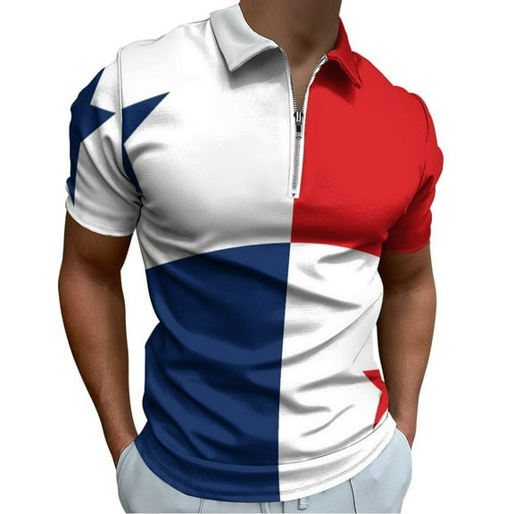 Panama Flag Men Zipper T-shirt Summer Casual Short Sleeve T-shirt Top