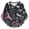 thumbnail image 4 of Paris Chalkboard Print Fabric Women's V-Neck Blouse With 3/4 Ruffled Bell Sleeves Casual Top Ladies Blouses, 4 of 7