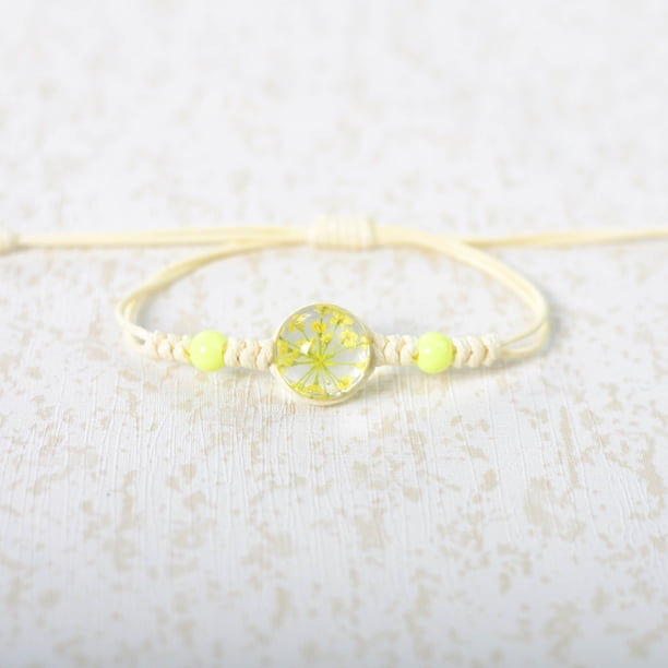 Nvzi Pulsera de flores hecha a mano - Pulsera de resina, pulsera ajustable, pulsera de flores - 2 piezas, amarillo