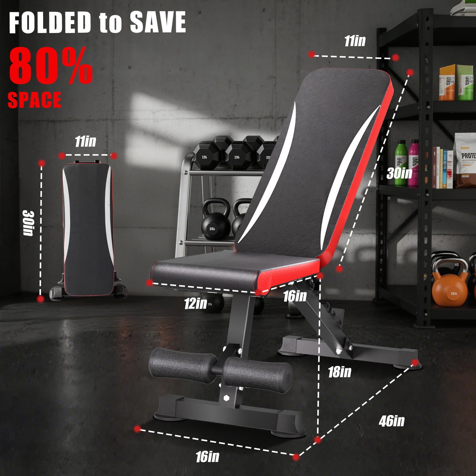 900LBS Weight Bench for Home Gym，Foldable Workout Bench Press for Full Body Strength Training, Adjustable Backrests Incline/Flat/Decline Sit up Bench