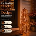 thumbnail image 2 of Stackable Halloween Pumpkins, 3-Tier Halloween LED Pumpkin，Skeleton Cutout Metal Pumpkin Lights, Warm Glow Decor for Front Porch Yard Indoor Outdoor Halloween  Decorations, 2 of 6