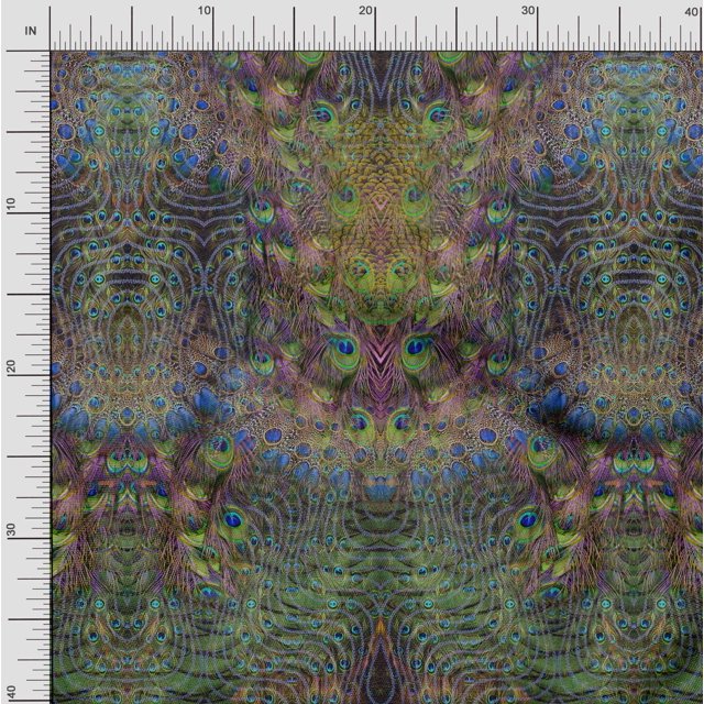 Soimoi Polyester Crepe Fabric Peacock Panel Fabric Prints by Yard 52 Inch Wide