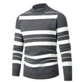 thumbnail image 2 of YHAJDS Men's Winter Casual Sweaters,Mens Button Down Sweater Casual Sweaters for Men Striped Solid Color Thick Warm Half High Neck Long Sleeve Knitted Top with Button Pocket, 2 of 5