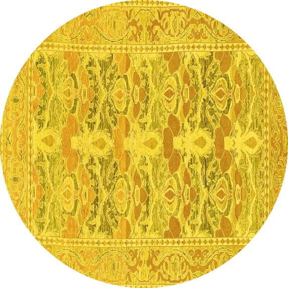Ahgly Company Indoor Round Oriental Yellow Traditional Area Rugs, 3' Round