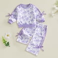 thumbnail image 2 of Ulanda Baby Girl Clothes Fall Winter Toddler Girls Outfits Long Sleeve Ruffle Printed Bows Shirt Pants 2 Piece Clothing Set (Purple, 12-18 Months), 2 of 4