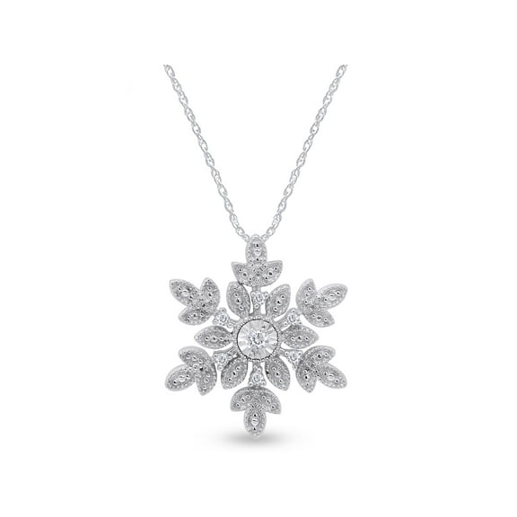 AFFY White Natural Diamond Snowflake Pendant Necklace in 14K White Gold Over Sterling Silver (1/10 Cttw)