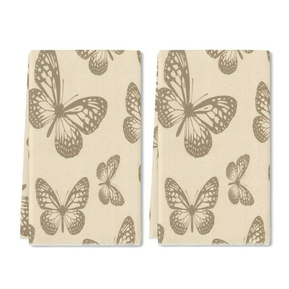 YladaFaie Butterfly Cream Kitchen Towels Dish Hand Towels Peach Pattern Tea Towels for Spring Kitchen Bathroom Decor,16 x 24 Inch