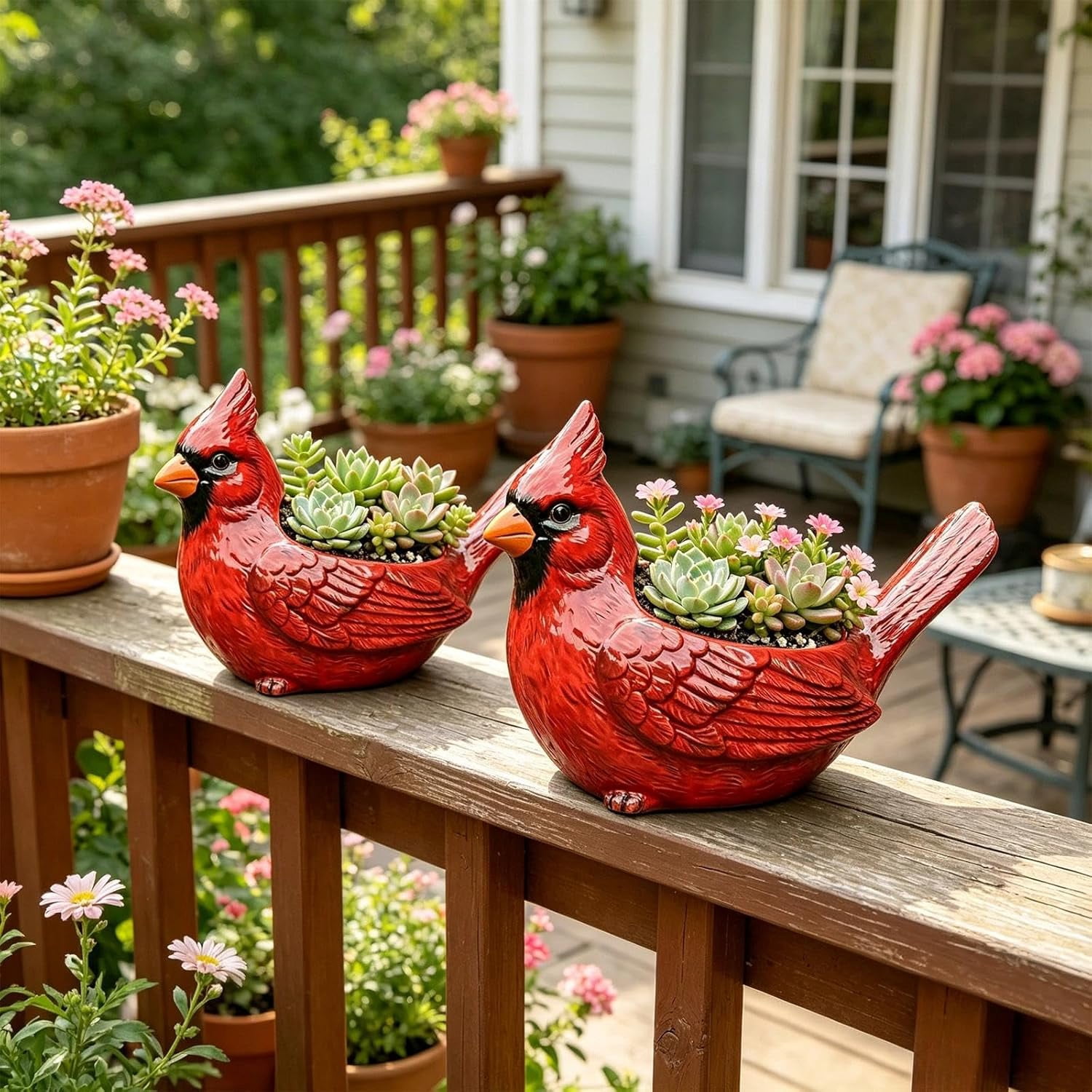 Cardinal Bird Succulent Planter 1Pcs Red Cardinal Flower Pot Resin with Drainage Hole for Indoor Outdoor Plants Cute Animal Plant Pot Garden Desk Decor Red