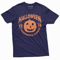 Halloween Pumpkin T-Shirt Movie Popular Culture 1978 Haddonfield, Illinois Tee Shirt (Large Navy Blue)