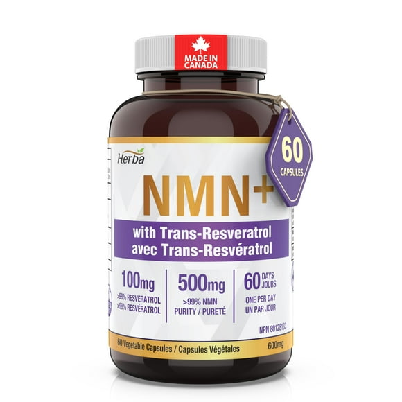 Herba NMN Supplement with Resveratrol 600mg - 60 Capsules | Made in Canada