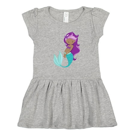 

Inktastic African American Mermaid Purple Hair Starfish Gift Toddler Girl Dress