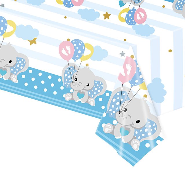 BR Mantel Feliz Cumpleaños - Elefantito Azul - 137 x 274 cm - Rectangular - Grande