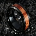 thumbnail image 4 of Mens 8mm/10mm Koa Wood Black Tungsten Carbide Wedding Ring Band Polished Beveled Edges, 4 of 5