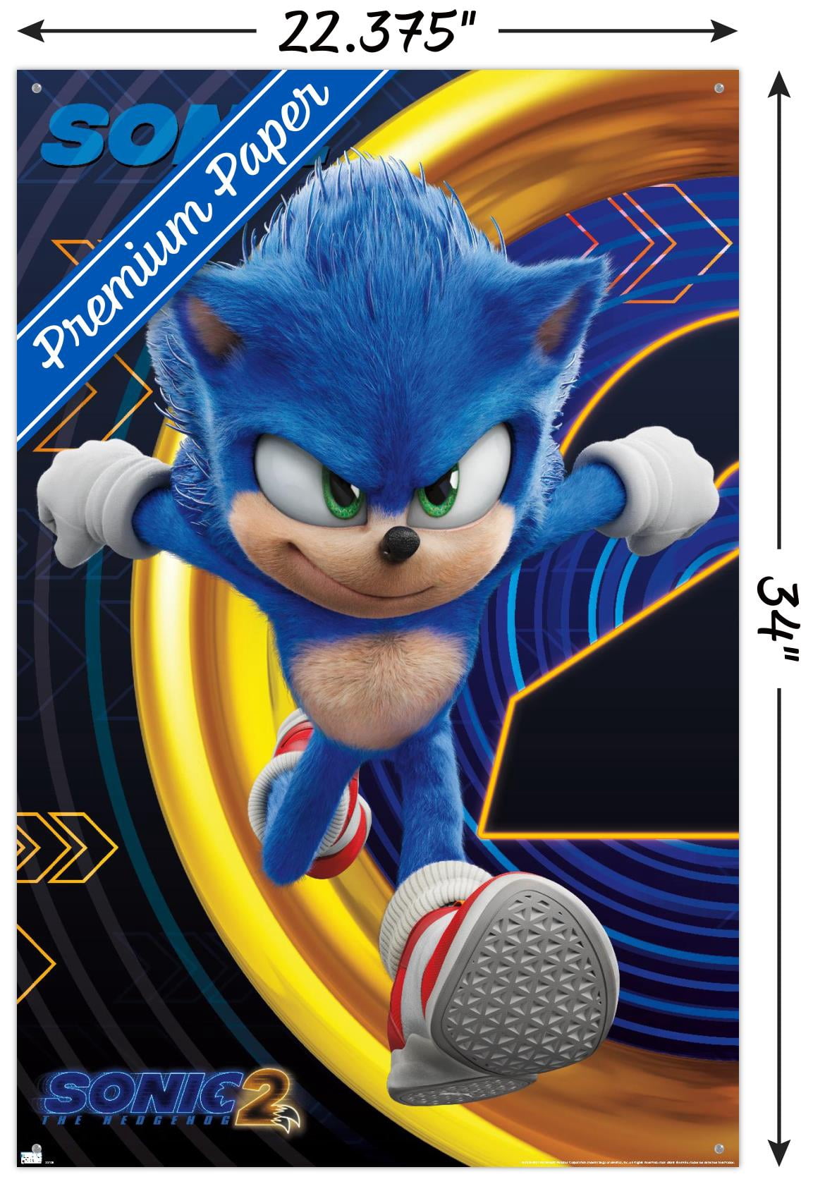 Sonic The Hedgehog 2 - Sonic Wall Poster with Pushpins, 22.375" x 34"