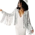 thumbnail image 5 of Tiweut Jackets for Womens Fringe Disco Theme Fashion Sequins Tassel Long Sleeve Party Gown Outwear Tops Silver,One Size, 5 of 7