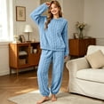 thumbnail image 3 of KyCheLot Fleece Pajama Sets for Women Winter Long Sleeve Round Collar Tops Cuffed Pants Comfy Thicken Warm Outfits, 3 of 6