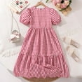thumbnail image 2 of Fozruso Girls' Summer Short Sleeve Checkered Loose Midi Dress Sweet Casual Sleeve Dress For Big Kids Girls Summer Dress,Sizes 8 Years, 2 of 6