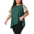 thumbnail image 4 of Agnes Orinda Women's Plus Size Sheer Mesh Panel Crochet Raglan Short Sleeves Blouse 3X Dark Green, 4 of 4