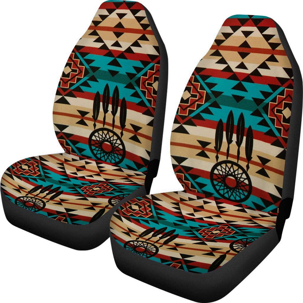 2pcs Retro Pattern Auto Seat Covers 2pc Set Easy Install Full Wrap