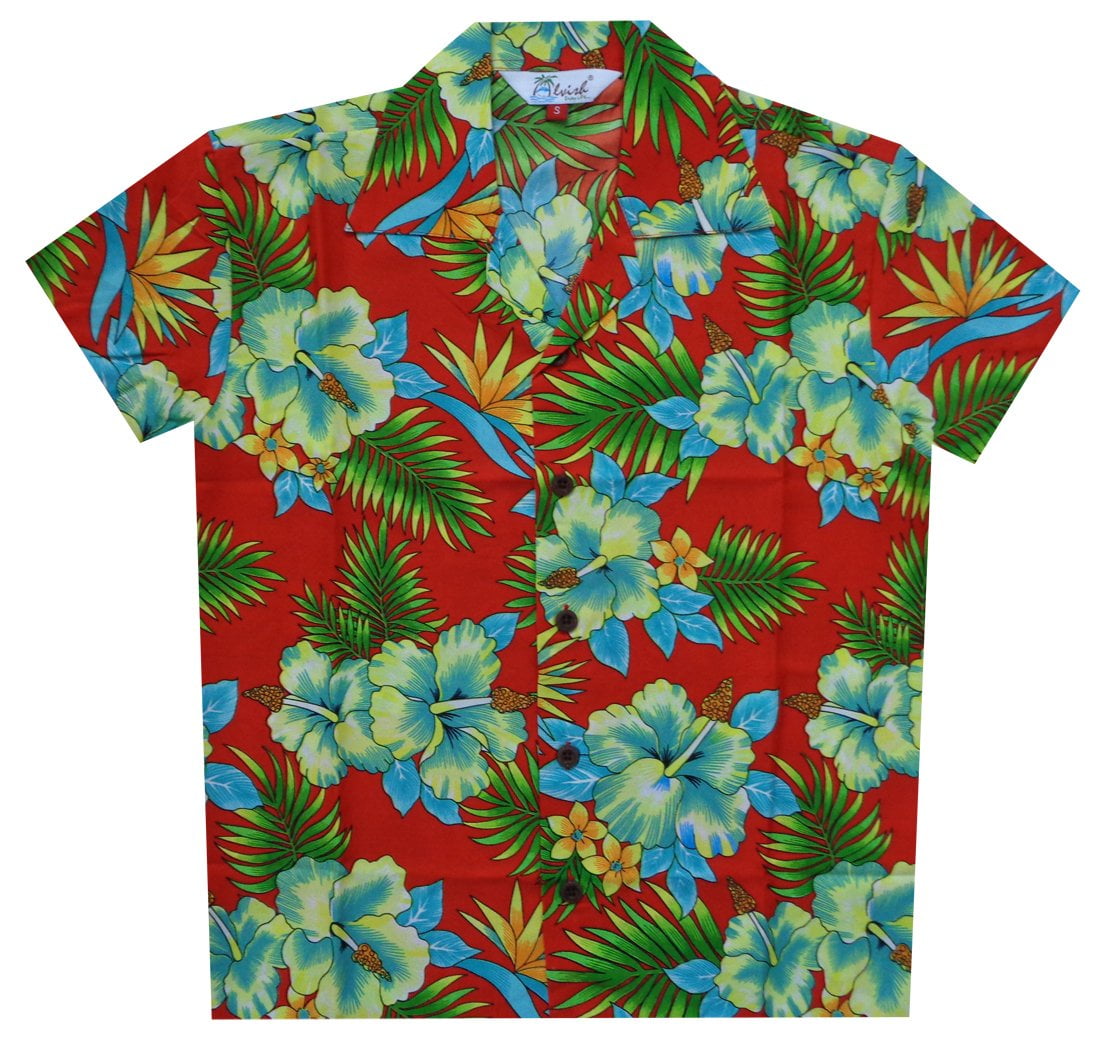 Hawaiian Shirts 47B Boys Allover Flower Beach Aloha Holiday Casual Red ...