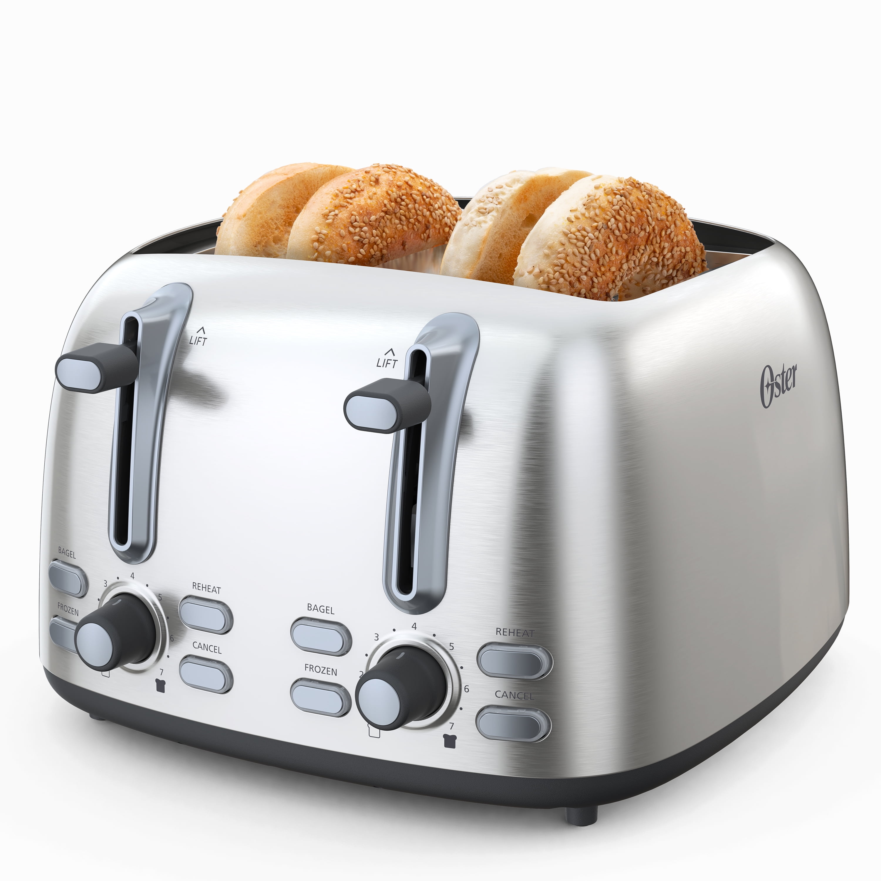 Stainless Steel/Black Oster 4-Slice Extra-Long-Slot Toaster 