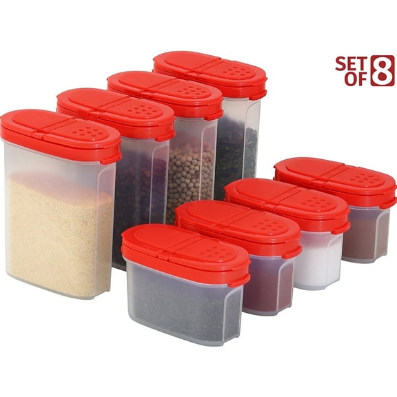 Signora Ware Spice Jars with Shaker Lids Refillable Seasoning Containers, 4-9.5oz & 4-4oz Red