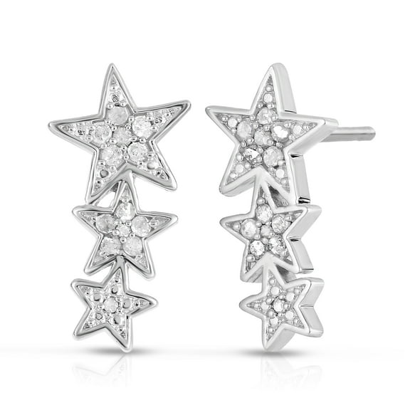 Natalia Drake 1/4 Cttw Diamond Star Crawler Stud Earrings for Women in Rhodium Plated Brass