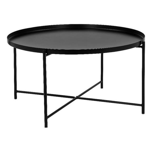 Pemberly Row Removable Top Modern Metal Coffee Table in Black