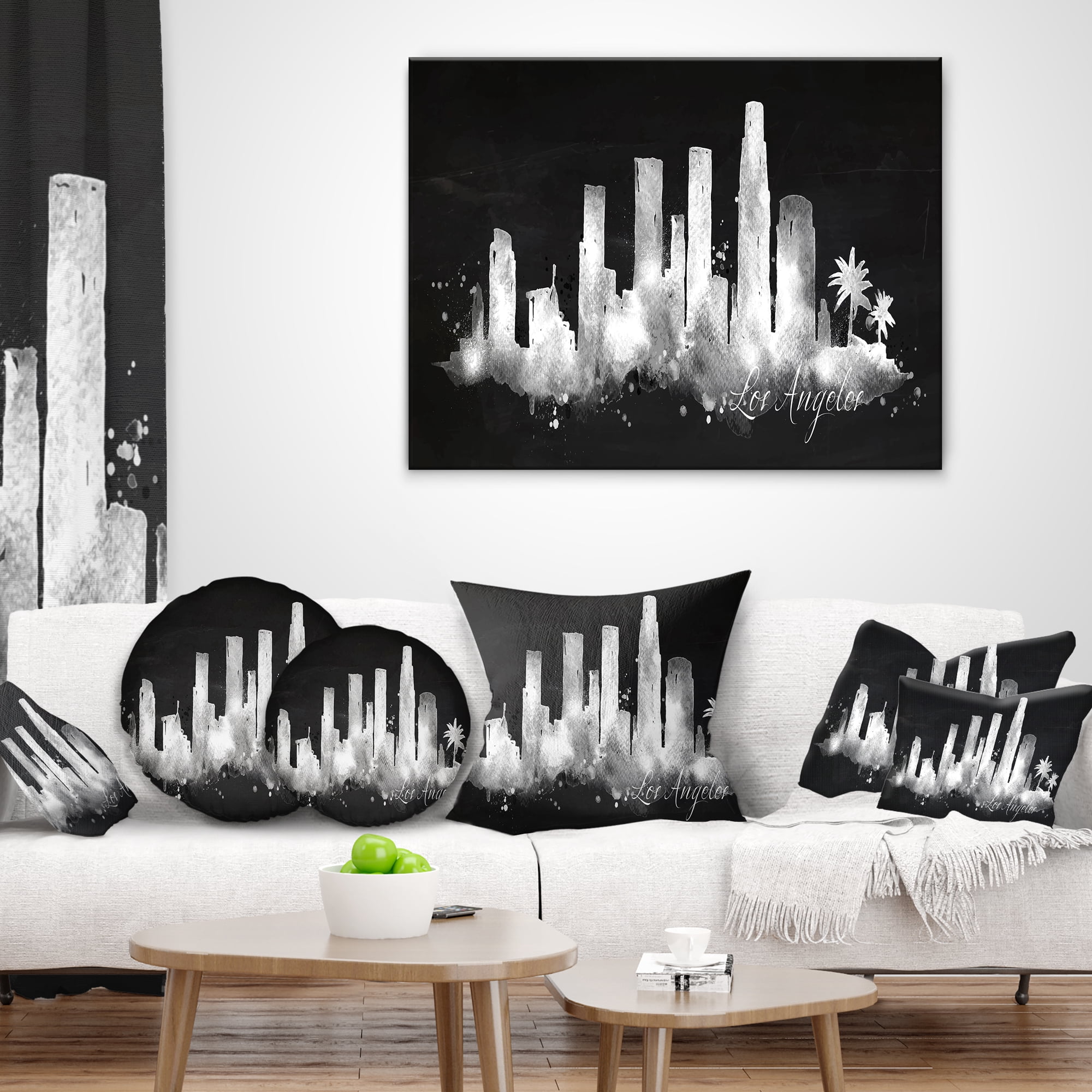 Designart Los Angeles Dark Silhouette - Cityscape Painting Throw Pillow - 12x20