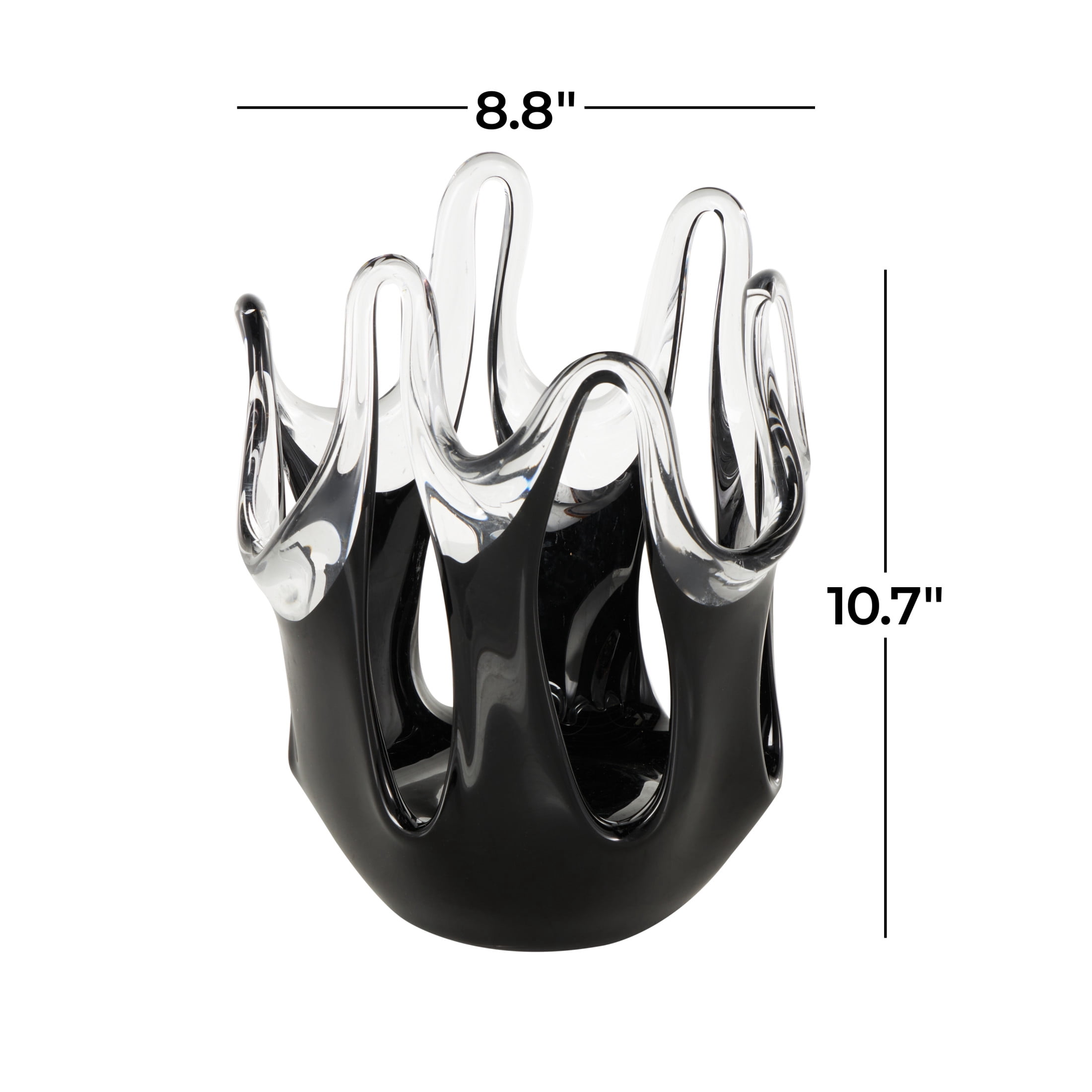 DecMode 11" Abstract Black Glass Vase with Wavy Oval Cutouts