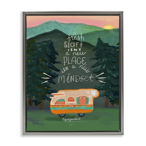 Stupell Industries Eclectic Fresh Start New Mindset Gray Floating Frame Canvas Art, 25 x 31, by Glad You're Here Co.