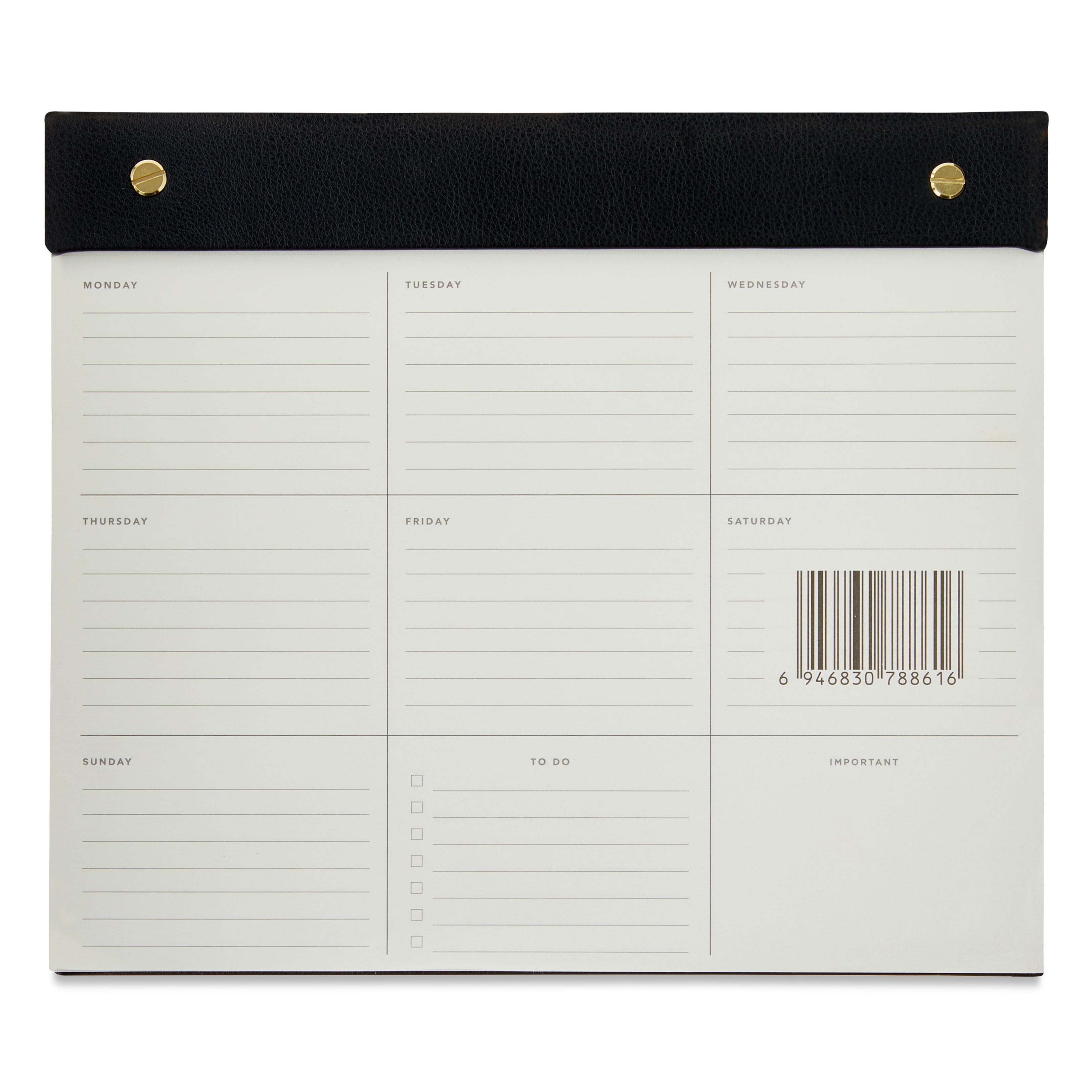 Pen+Gear Weekly Planner Pad, Undated, Rich Black Simulated Leather, 8.5” x 10”, 60 Sheets