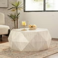 thumbnail image 3 of 37.4'' American Faux Travertine Coffee Table, Three-Dimensional Embossed Pattern, Drum Round Living Room Center Table for Home Office, 3 of 6