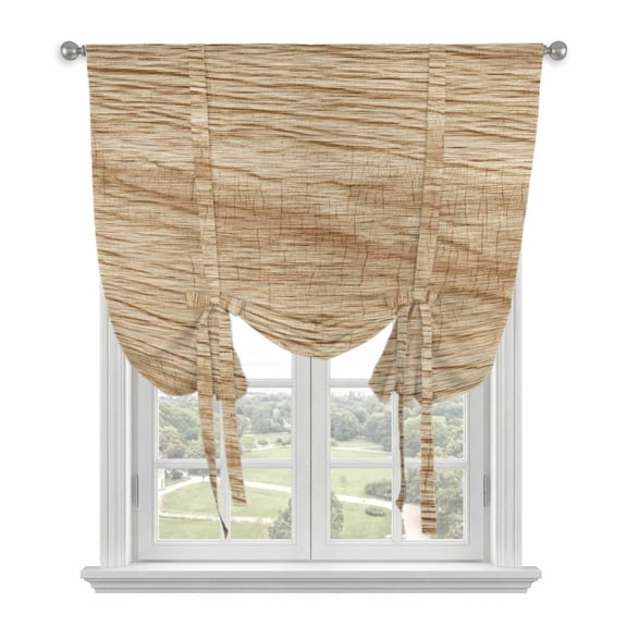 Country Farmhouse Balloon Curtains for Bedroom/Front Door/Bathroom, Vintage Brown Wooden Grain Tie Up Curtains 63 Inch Length Light Filtering Kitchen Curtains Shades for Windows 46"x63"