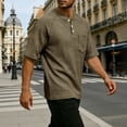 thumbnail image 5 of Men'S Waffle Knit Henley Shirts With Chest Pocket Short Sleeve Casual Loose Fit Breathable Tops For Workout And Daily Activities,Khaki,XXL, 5 of 7