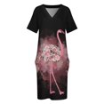 thumbnail image 3 of Vestido bandage holgado para mujer traje elegante con estampado de flamencos y rosas flores acuarela bolsillos verano, 3 of 6
