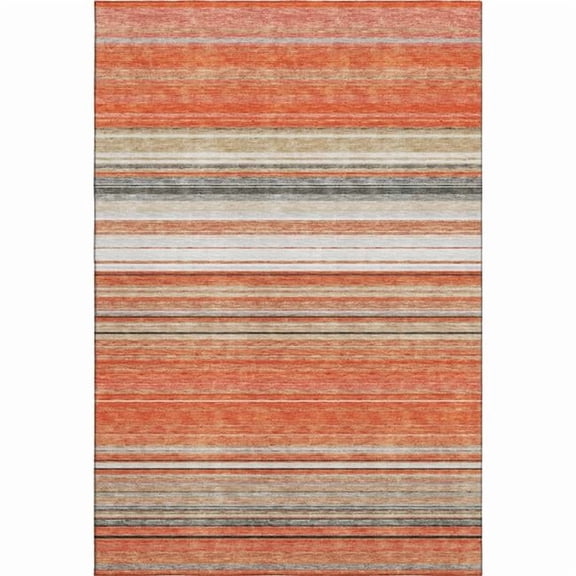 HomeRoots 677302 9 x 12 ft. Coral Gray & Beige Striped Washable Machine Made Rectangle Area Rug with UV Protection