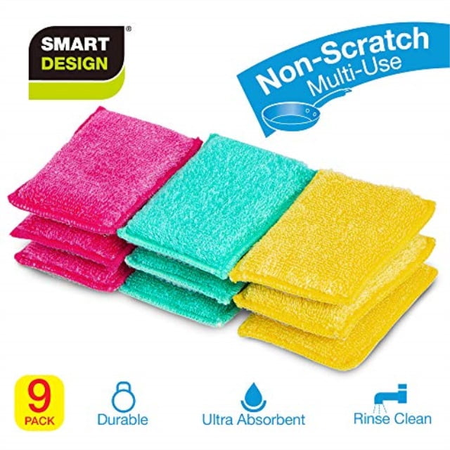 smart design smartcloth scrub sponges w/antibacterial fibers heavy duty & ultra absorbent
