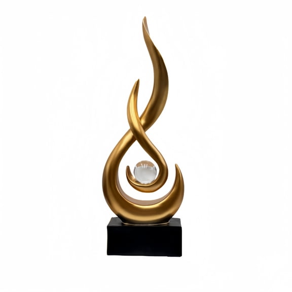 Modern Flame Resin Sculpture, Art Deco Decorative Statue for Home Office Decor, Gold Abstract Table Ornament for Living Room, 11 inch Height