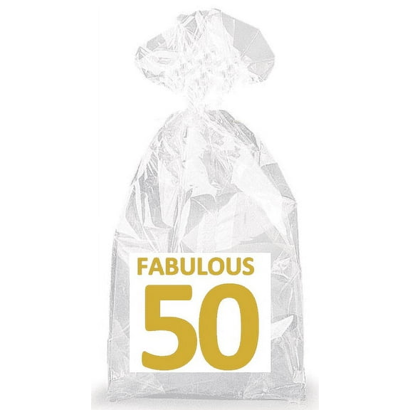 Golden Fabulous 50th Birthday Party Favor Bags with Ties - 12pack